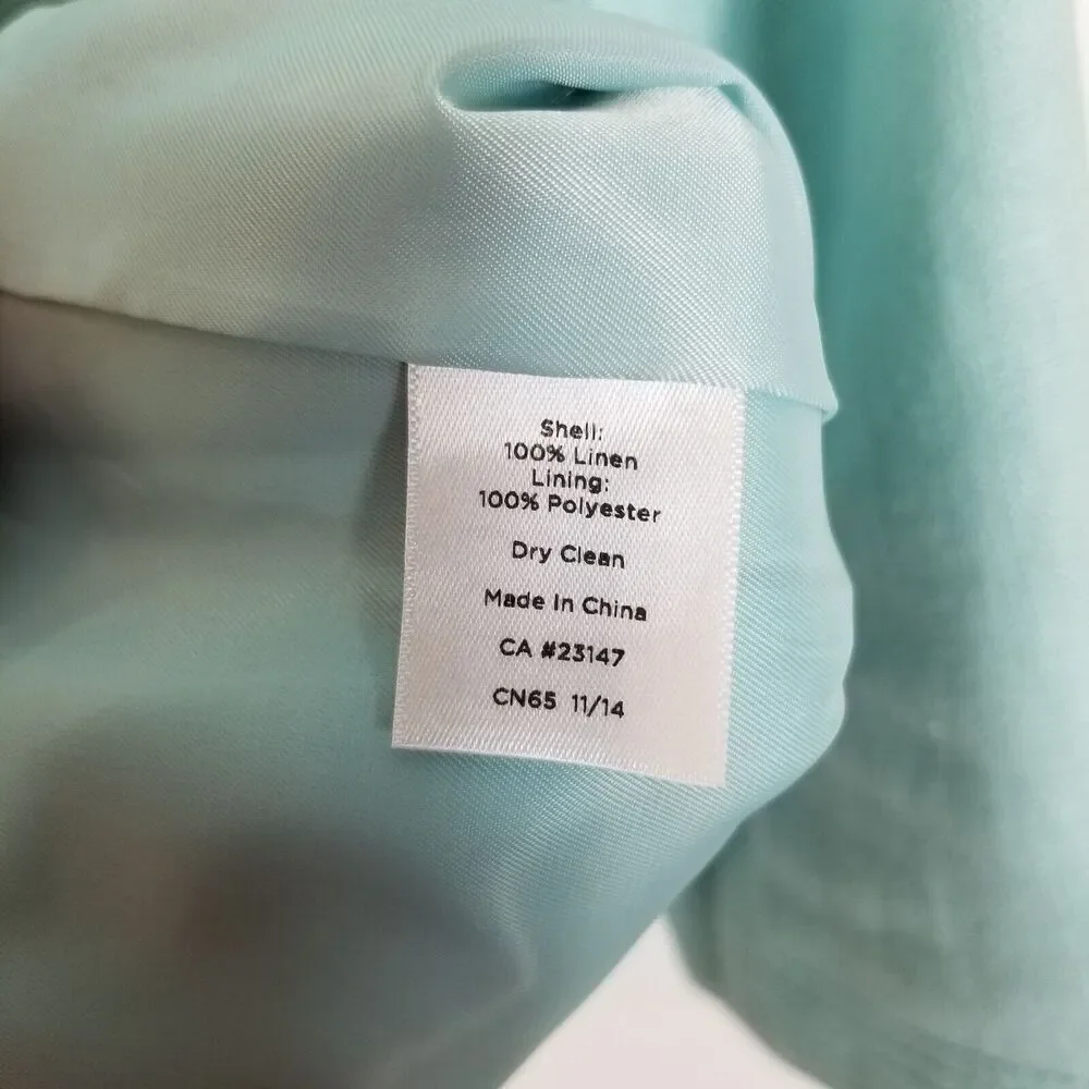 Talbots‎ Women Linen Blazer Blazer Jacket Size 4 Petite Light Blue Open Front